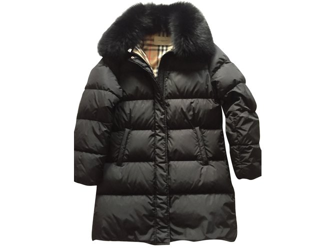 Burberry goose feather down coat Black Polyester Fur  ref.51238