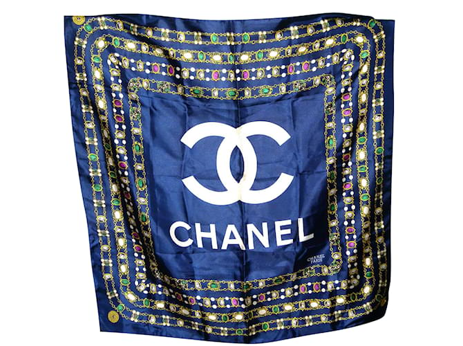 Chanel Silk scarf Navy blue  ref.51256