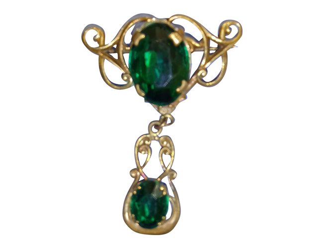Vintage Pins & brooches Golden Green Silver Vermeil  ref.51351