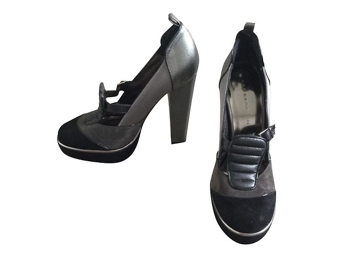 Décolleté Barbara Bui in Camoscio Nero e Pelle Iridescente Grigia 37.5IT Grigio