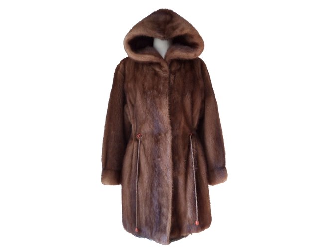 inconnue Manteau / duffle coat mi-long fourrure capuche Marron  ref.51450