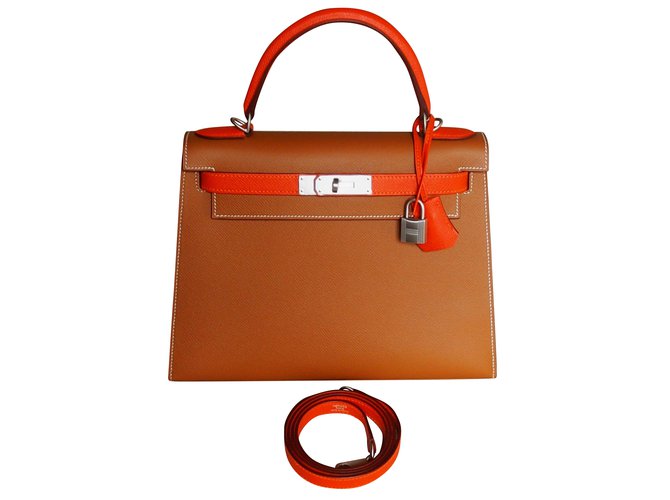 Hermès Kelly 28 Hardware escovado bicolor Multicor Couro  ref.51569