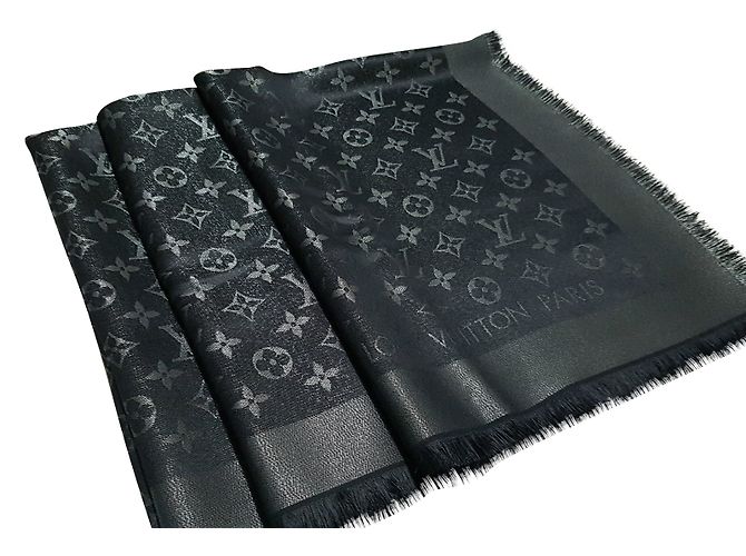 Louis Vuitton Klassischer Monogrammschal Schwarz Seide