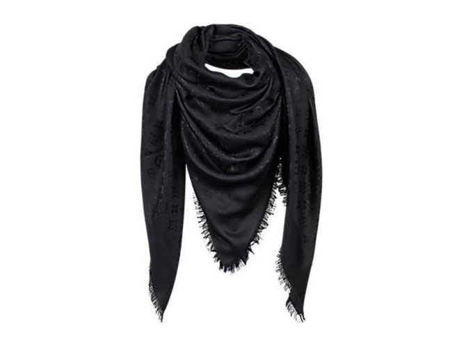 louis vuitton silk scarf black