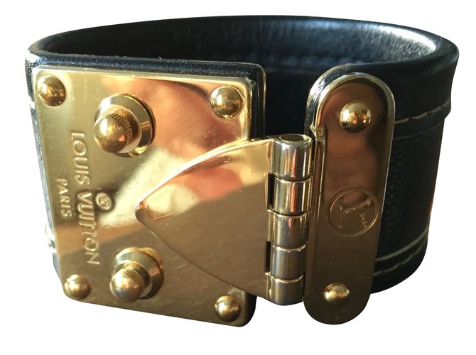 Louis Vuitton Bracelet Cuir Noir  ref.51622