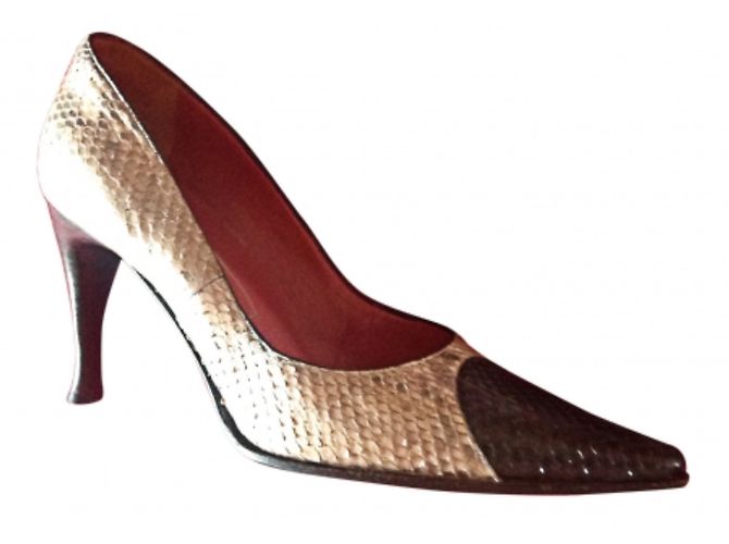 Sergio Rossi Python Pumps Beige Schwarz Größe 38 Python drucken