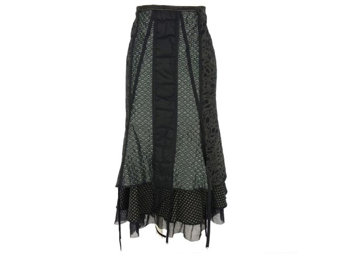 Autre Marque Vassalli Layered Flare Skirt Black Cotton Polyester Wool Nylon  ref.51762
