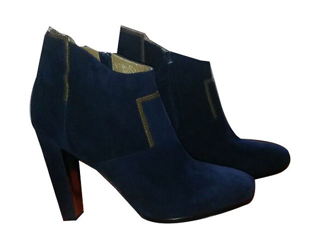 Hermès Ankle Boots Blue Deerskin