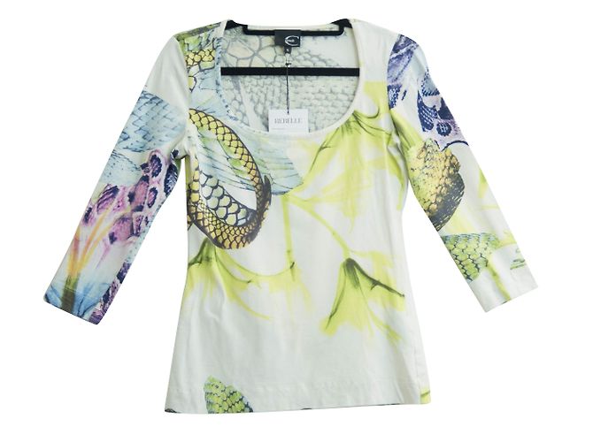 Camisa Roberto Cavalli de algodón cuello redondo estampado serpiente crema Multicolor Crudo