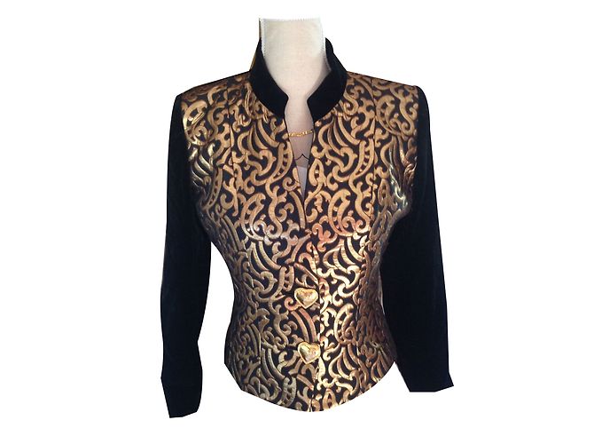 Blazer Yves Saint Laurent Nero e Oro in Velluto 40 D'oro