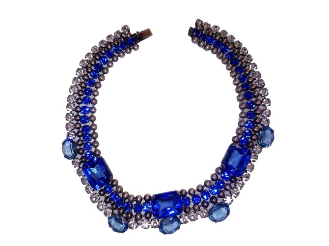 Vintage Halsketten Silber Marineblau Geld  ref.52154