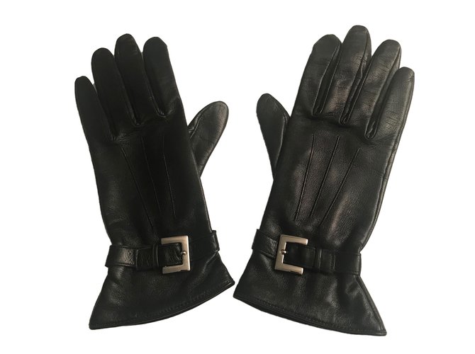 Longchamp Handschuhe Schwarz Leder  ref.52171