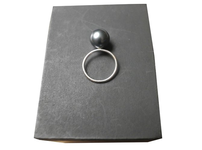 Autre Marque HERVE DOMAR Ring Black White gold Pearl  ref.52266