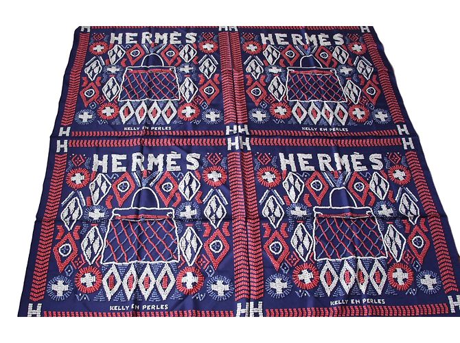Hermès Kelly en Perles Blu navy Seta