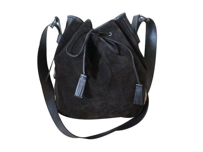 Yves Saint Laurent Handbags Brown Dark brown Suede Leather  ref.52318