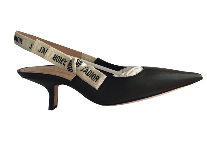 Jadior kitten heel Black Leather ref.52331 - Joli Closet