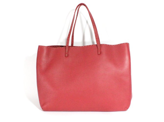 Fendi Sac cabas en cuir grainé rouge  ref.52362