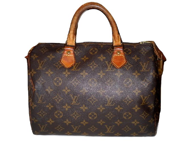 Louis Vuitton Vintage Speedy 30 Marrom Laranja Couro Lona  ref.52382