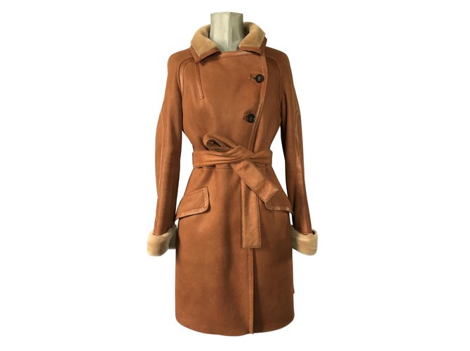 Céline lambskin coat Caramel Leather Fur  ref.52415