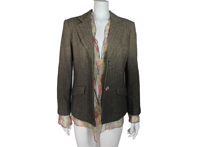 Autre Marque Yuki Torii Wolljacke mit Chevron Muster Braun Weiß