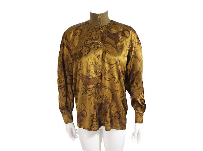Escada Camicetta di seta marrone dorata D'oro