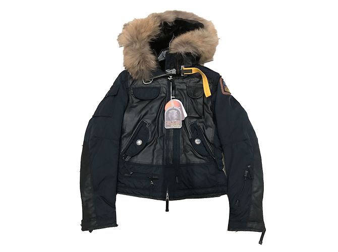 Parajumpers Down Jacket Navy Blue Black Leather