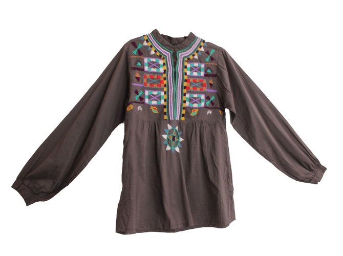 Antik Batik Tops Coton Marron Multicolore  ref.52501