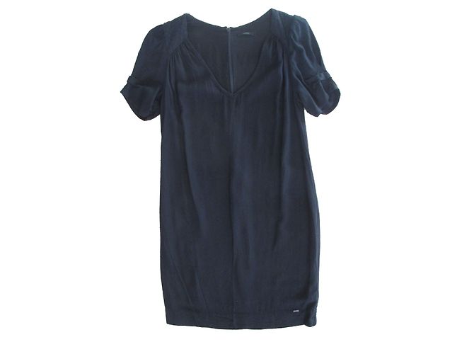 Ikks Schwarzes Viscose Kleid Gerade Schnitt