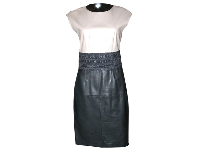 Paule Ka Dress Black Grey Leather  ref.52603