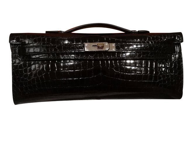 Hermès Kelly cut crocodile Black Exotic leather  ref.52616