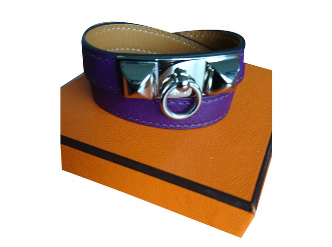 Hermès Pulsera de raya rayada Púrpura Cuero  ref.52650