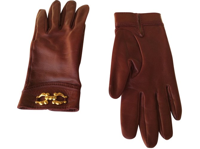 Hermès HERMES  7  1/2 gloves Dark red Leather  ref.52669