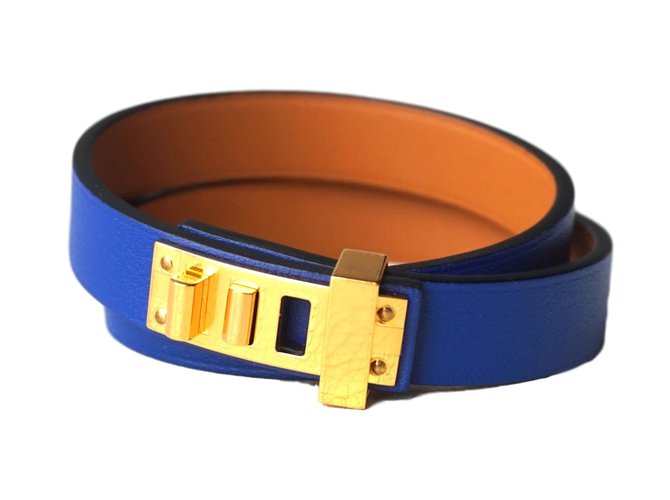 Hermès Mini Dog Double Tour Blue Leather  ref.52749