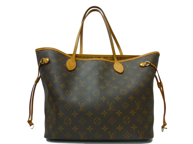 Louis Vuitton Neverfull MM Monogramme Brown Leather Cloth  ref.52821