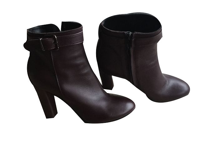 Gaia d'Este Leather Ankle Boots Prune 39FR