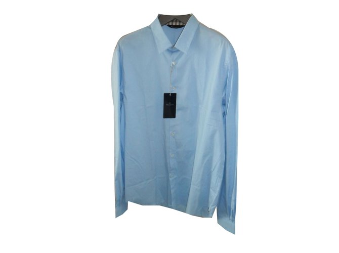 Aquascutum men's slim fit stretch shirt Blue Cotton  ref.52905