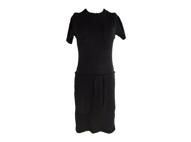 Balenciaga Vestido preto de manga curta Lã Raio  ref.52953