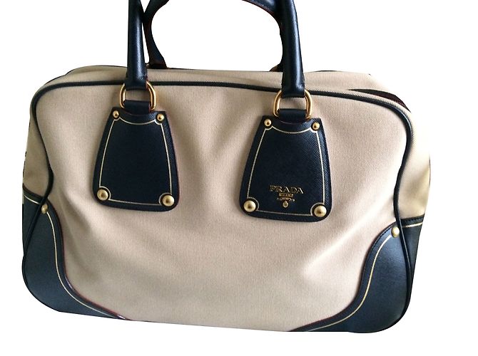 Bolso Prada de piel y tela negro y beige 