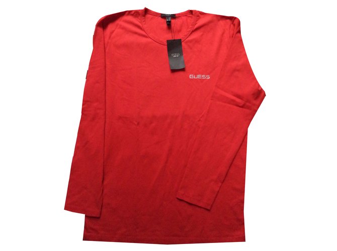 Guess TEE SHIRT MANCHES LONGUES Coton Rouge  ref.53013
