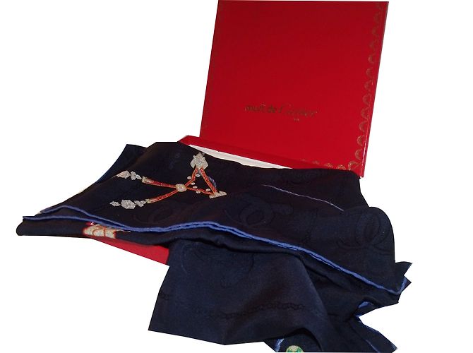 Lenço Cartier de seda azul marinho com monograma