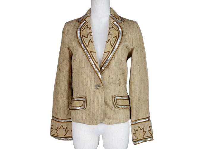 Christian Dior Embellished Silk Jacket Marrone Argento Beige Marrone scuro Seta  ref.53071