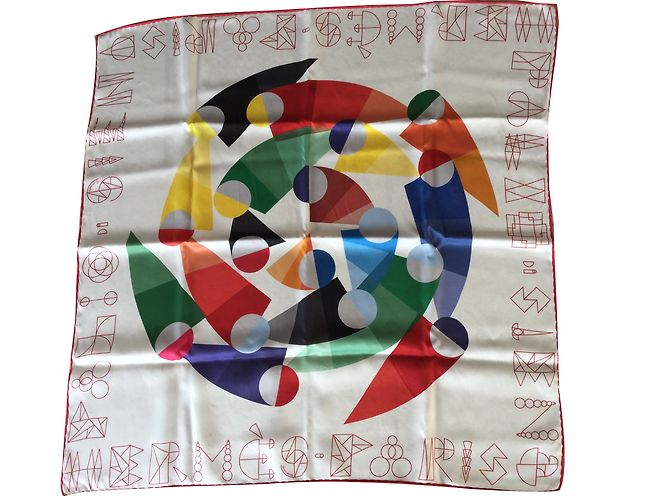Sciarpa di seta Hermès beige e rossa 70cm 