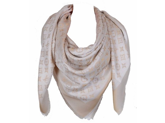 Louis Vuitton Sciarpa classica Monogram Beige Seta
