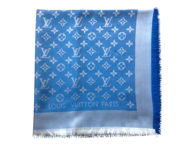 Louis Vuitton Bufanda clásica del monograma Azul Seda  ref.53205
