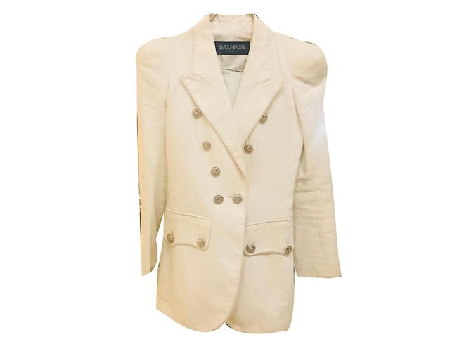 Giacca Balmain Bianca in Cotone e Lino Taglia S Bianco