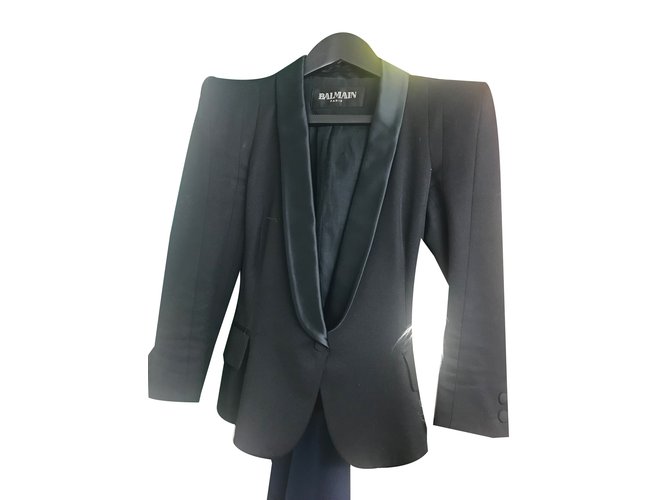 Giacca Balmain nera in seta e cotone Nero 