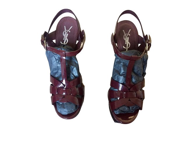 Saint Laurent Sandals Tributes Dark red Patent leather  ref.53262