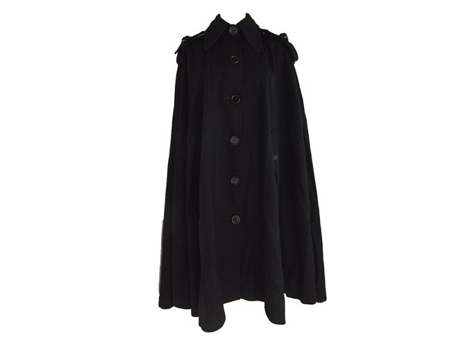 Hanae Mori Black Wool Cape Cloak with Detachable Hood ref.53303 