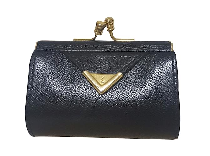 Yves Saint Laurent vintage leather wallet Black  ref.53365