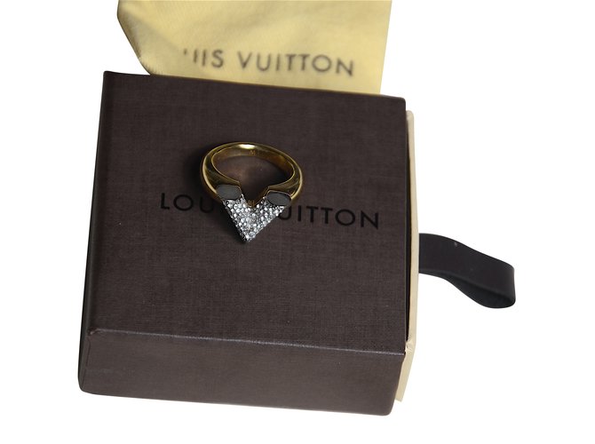 Louis Vuitton Anel Essencial V Prata Dourado Metal  ref.53426